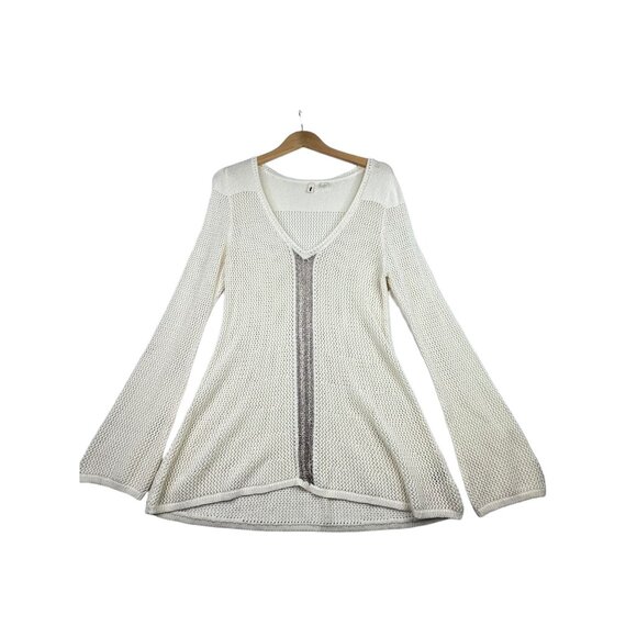 Anthropologie Sweaters - Anthropologie Moth Pointelle Knit Long Sleeve Tunic size ‎ Large Petite Cream